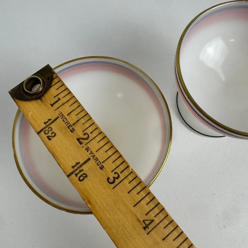 Vtg Platonite MCM Dessert Bowls Red Black Gold Striped Footed Sherbet Set of 2‎